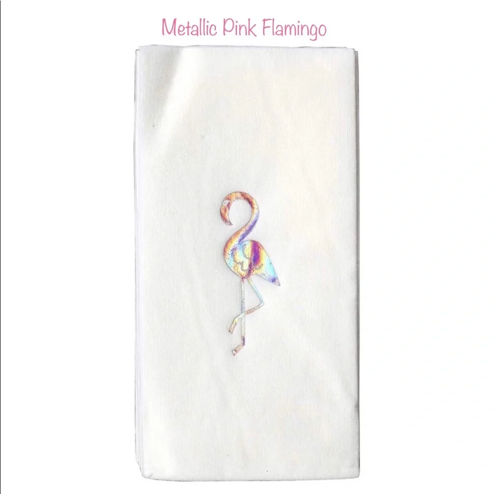 Metallic Guest Towels Dinner Napkins: Choose Flamingo/Pineapple in Gold or Pink